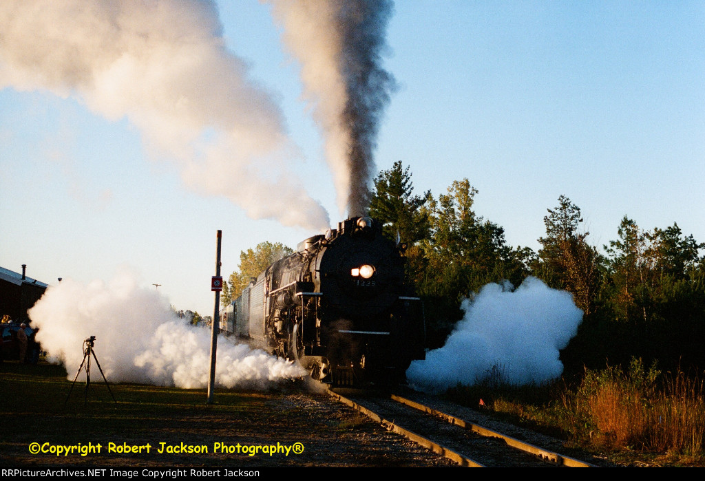 SEQUENCE SHOT #1--1225 steam train heads north on Lake State Railway!!!!